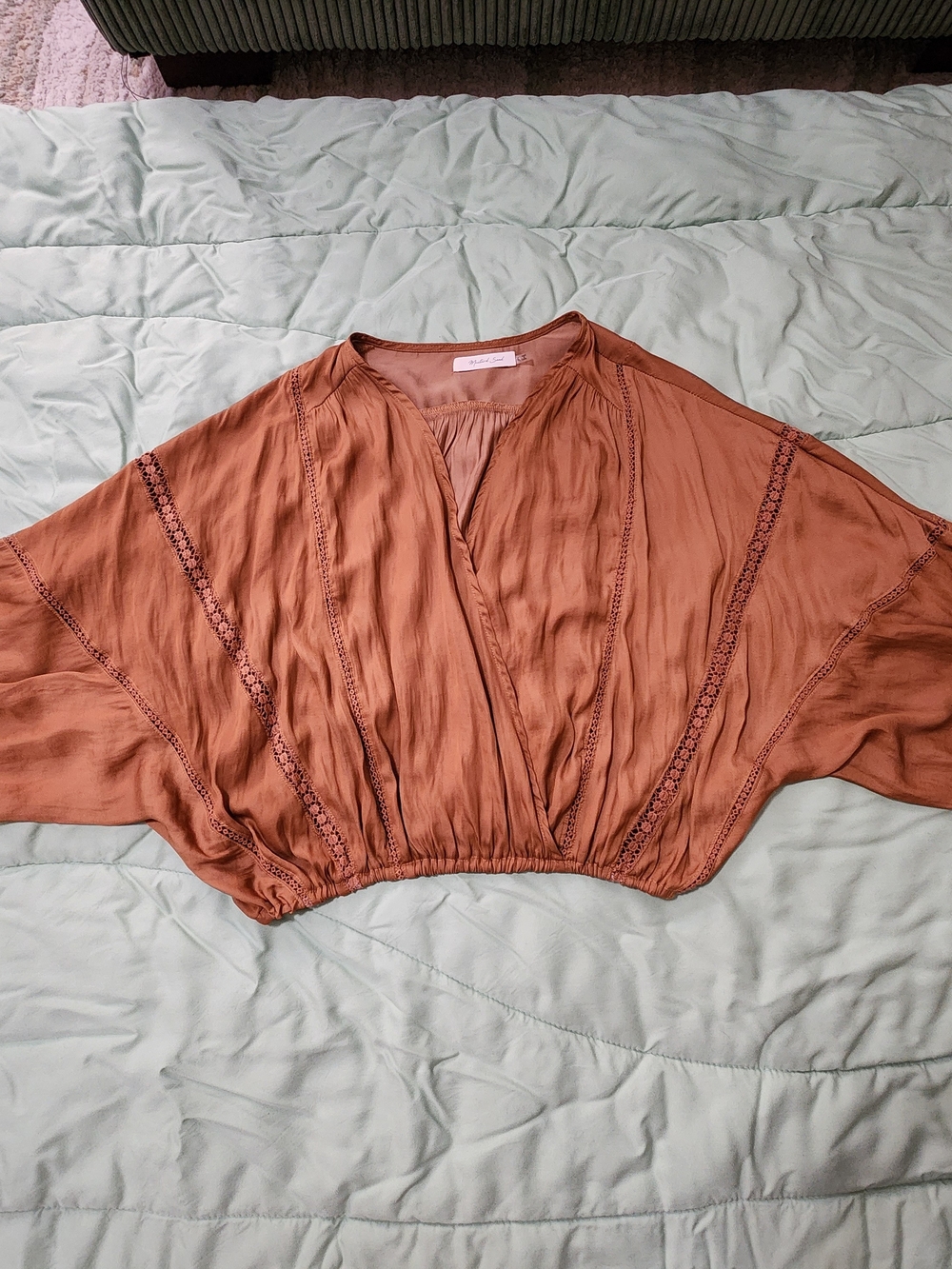 Mustard Seed Rust Brown Cropped Dolman Blouse